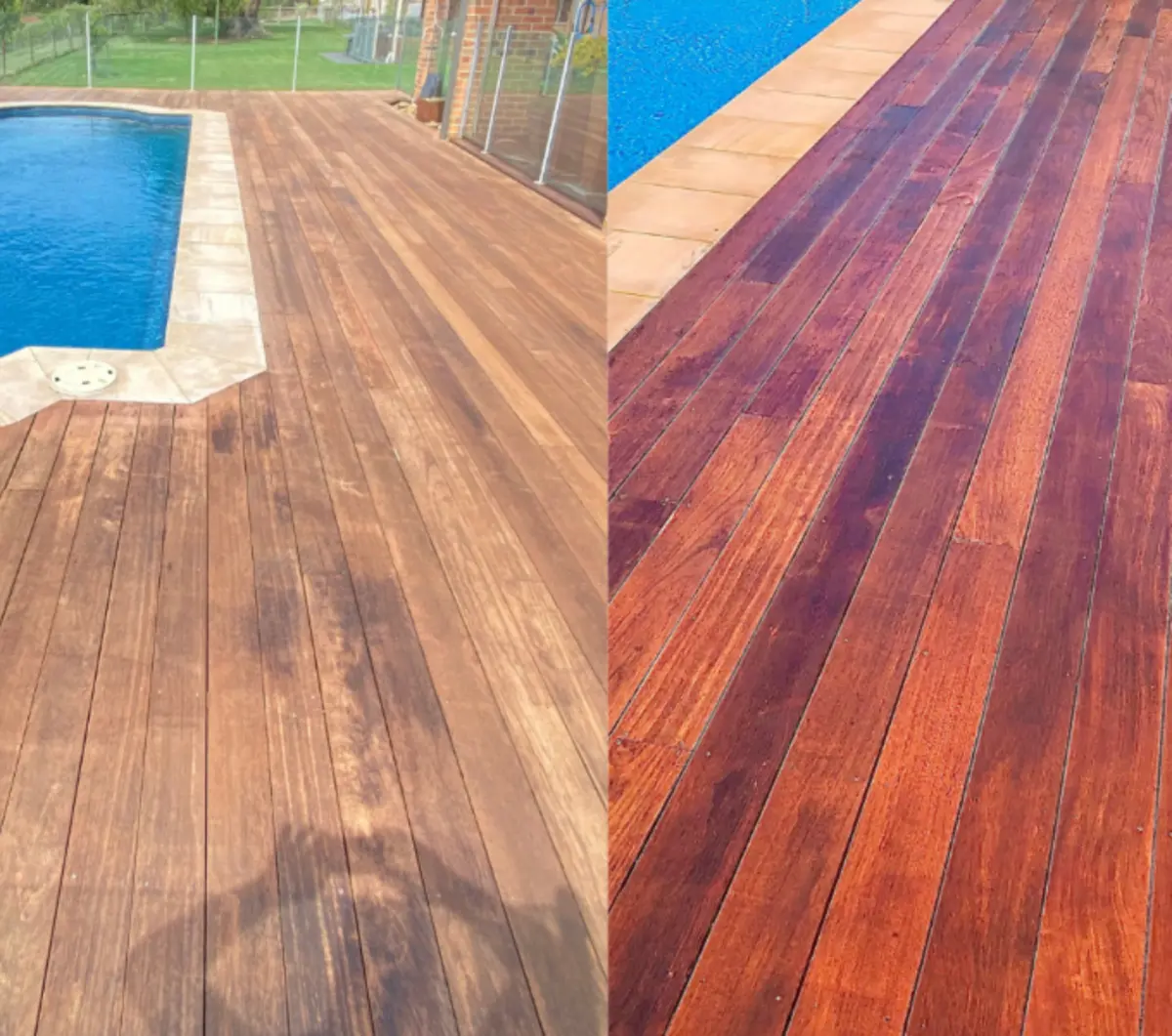 Deck restoration Palm Beach Gold Coast showing rich brown timber finish after professional staining